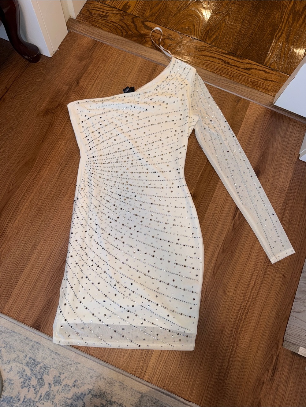 Windsor Ivory One-Shoulder Embellished Bodycon Dress